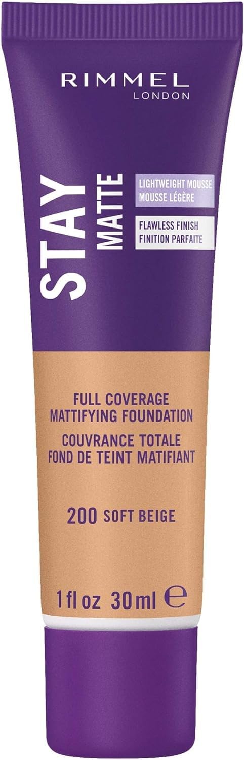 Rimmel London Stay Matte Liquid Mousse Foundation, Good Coverage and Oil-Free Formula, Soft Beige, 30 ml Halalzen