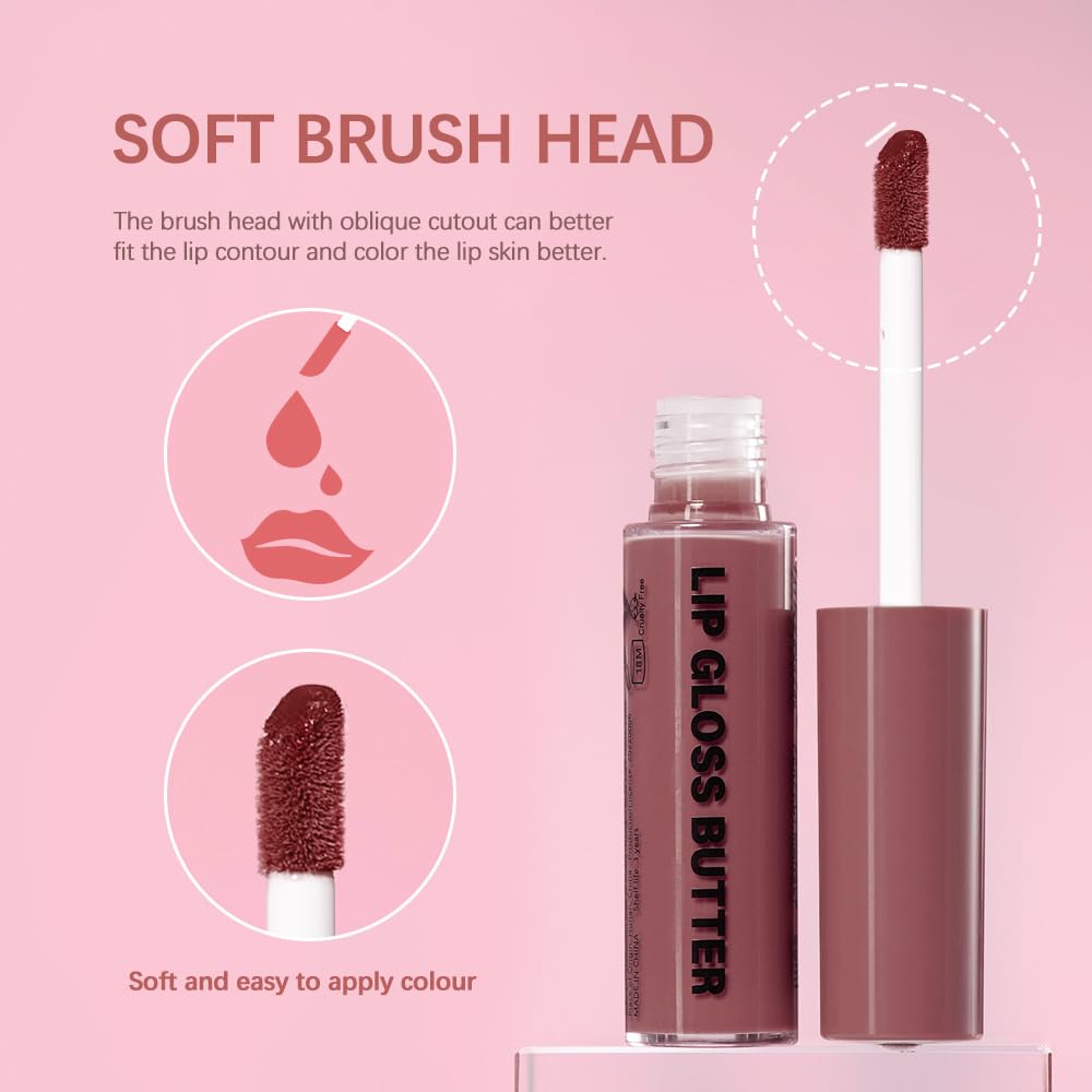 Lip Gloss and Lip Liner Set, Tinted Lip Gloss with Lip Pencil, Waterproof Long Lasting Glossy Lip Combo, Nude Lip Makeup Kit for Women (#V02+104) Halalzen