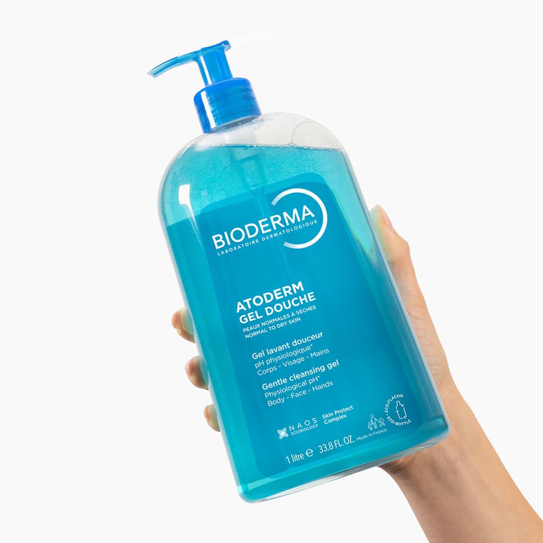 Bioderma Atoderm Shower Gel - Body Wash for Normal, Dry & Sensitive Skin, Gentle Cleanser that Softens & Protects Skin, Soap Free, Subtle Fragrance - 1L