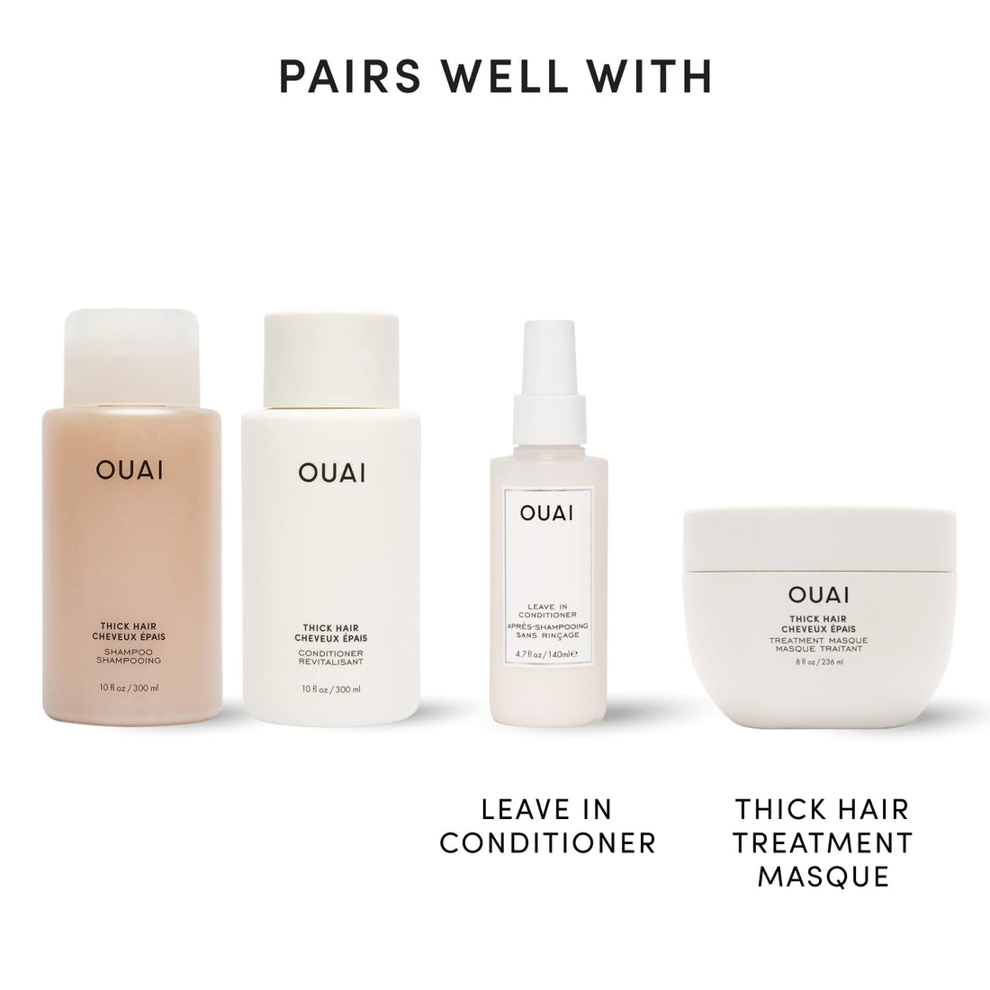 OUAI Thick Shampoo + Conditioner Set - Fight Frizz and Nourish Dry, Thick Hair with Keratin, Marshmallow Root, Shea Butter & Avocado Oil - Free of Parabens, Sulfates & Phthalates - 300 ml Each Halalzen