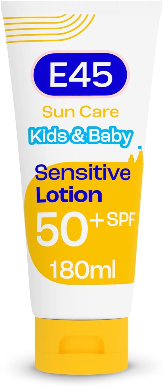 E45 Kids & Baby Sun Lotion for Sensitive Skin SPF 50+. Face & Body Gentle Sun Cream with UVA & UVB Protection with Avocado Oil. For Dry Sensitive Skin and Eczema Prone Skin -180 ml Halalzen