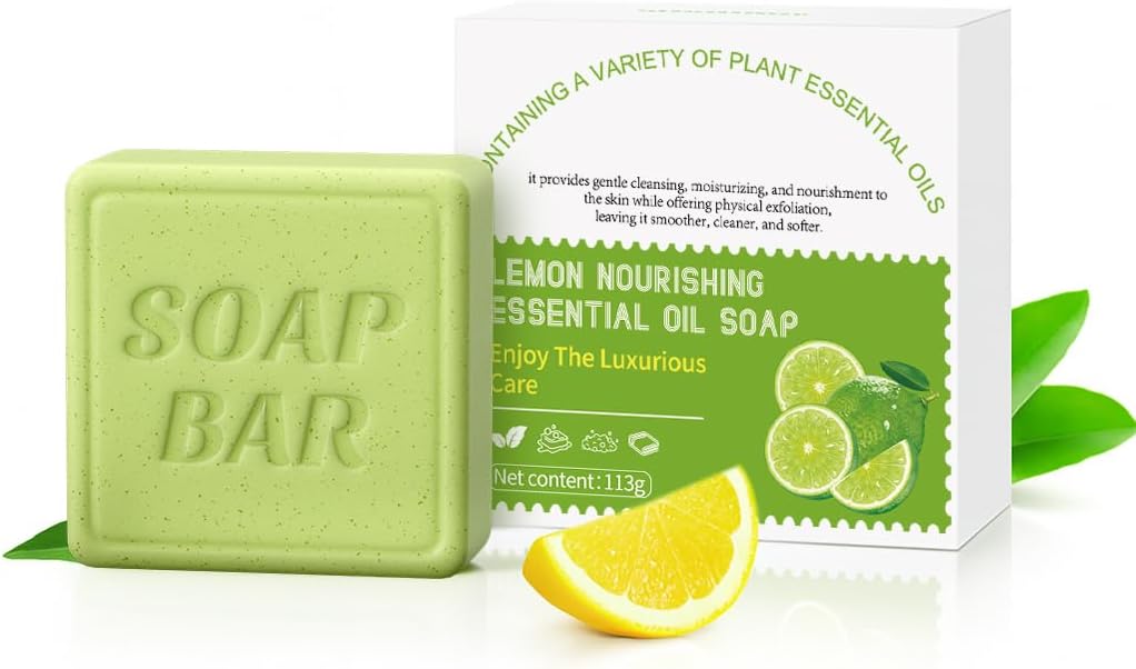 Botanical Natural Soaps,Womens Nourishing Essential Oil Soap Bar,3.98oz,Moisturising Handmade Soap for Face & Body,Lemon Halalzen