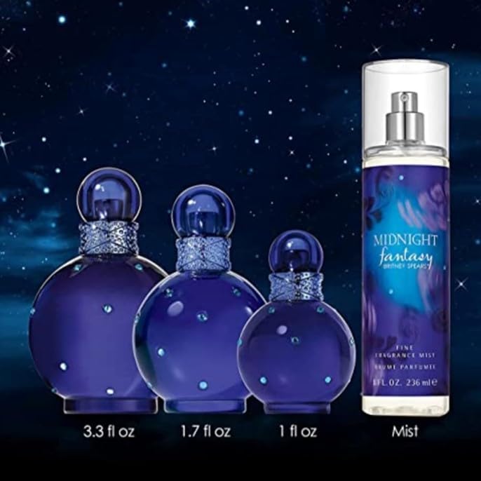 Britney Spears Midnight Fantasy 100 ml – Eau de Parfum for Women – Floral Amber Fruity Fragrance – Notes of Exotic Plum, Velvet Iris and Amber – Midnight Blue Bottle Halalzen