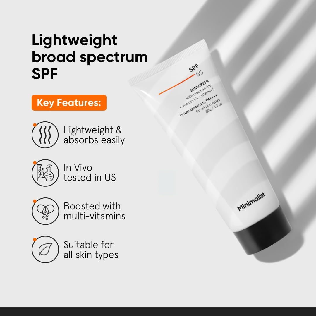 Minimalist Sunscreen SPF 50 Lightweight, No White Cast, Broad Spectrum PA ++++, Acne Safe| For Men & Women, 50 g (Pack of 1)