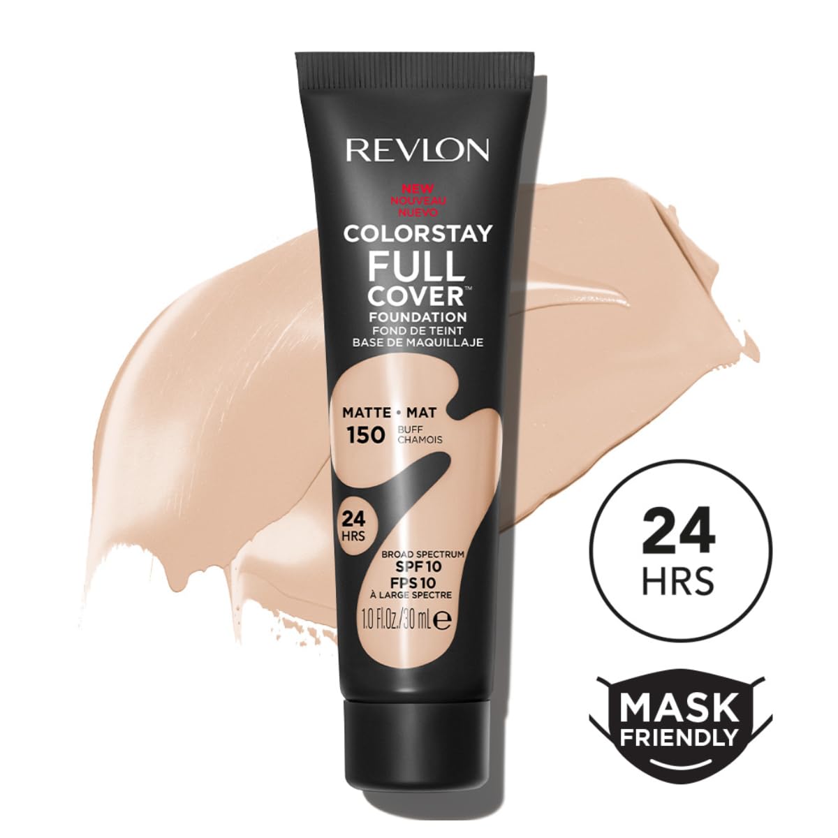 Revlon ColorStay Full Cover Longwear Matte Foundation, Heat & Sweat Resistant Lightweight Face Makeup, Buff (150), 30ml Halalzen