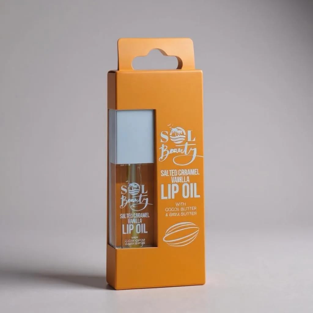Sol Beauty Salted Caramel Vanilla Lip Oil with Cocoa Butter and Shea Butter, Hydrate and Soften your Lips, Vegan Friendly and Cruelty Free Lip Oil 3g