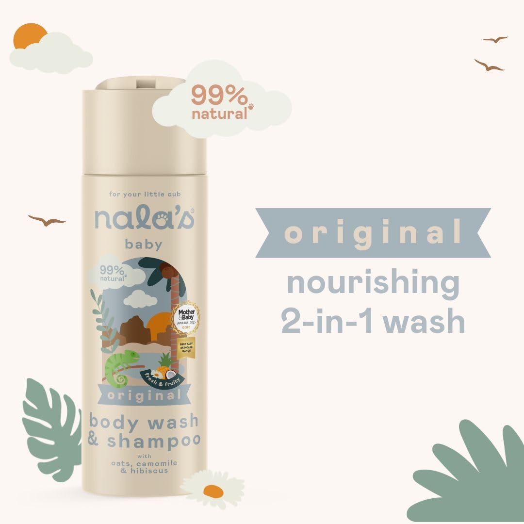Nala's Baby Body Wash & Shampoo Fragrance-Free | 99% Natural | Dermatologically-tested and Paediatrician-approved | Tear-Free | Soothing Oat | Vegan | 200ml | Nalas Baby
