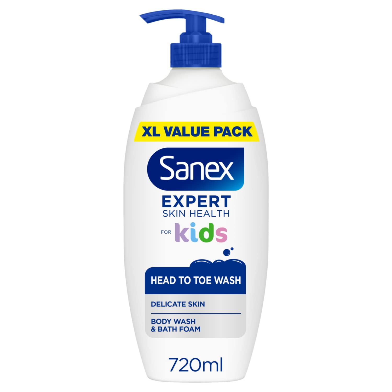 Sanex Expert Skin Health Head to Toe Kids’ Body Wash 720ml - protects delicate skin - children’s shower gel - gently cleanses - 12h hydration - dermatologically tested - paediatrician approved