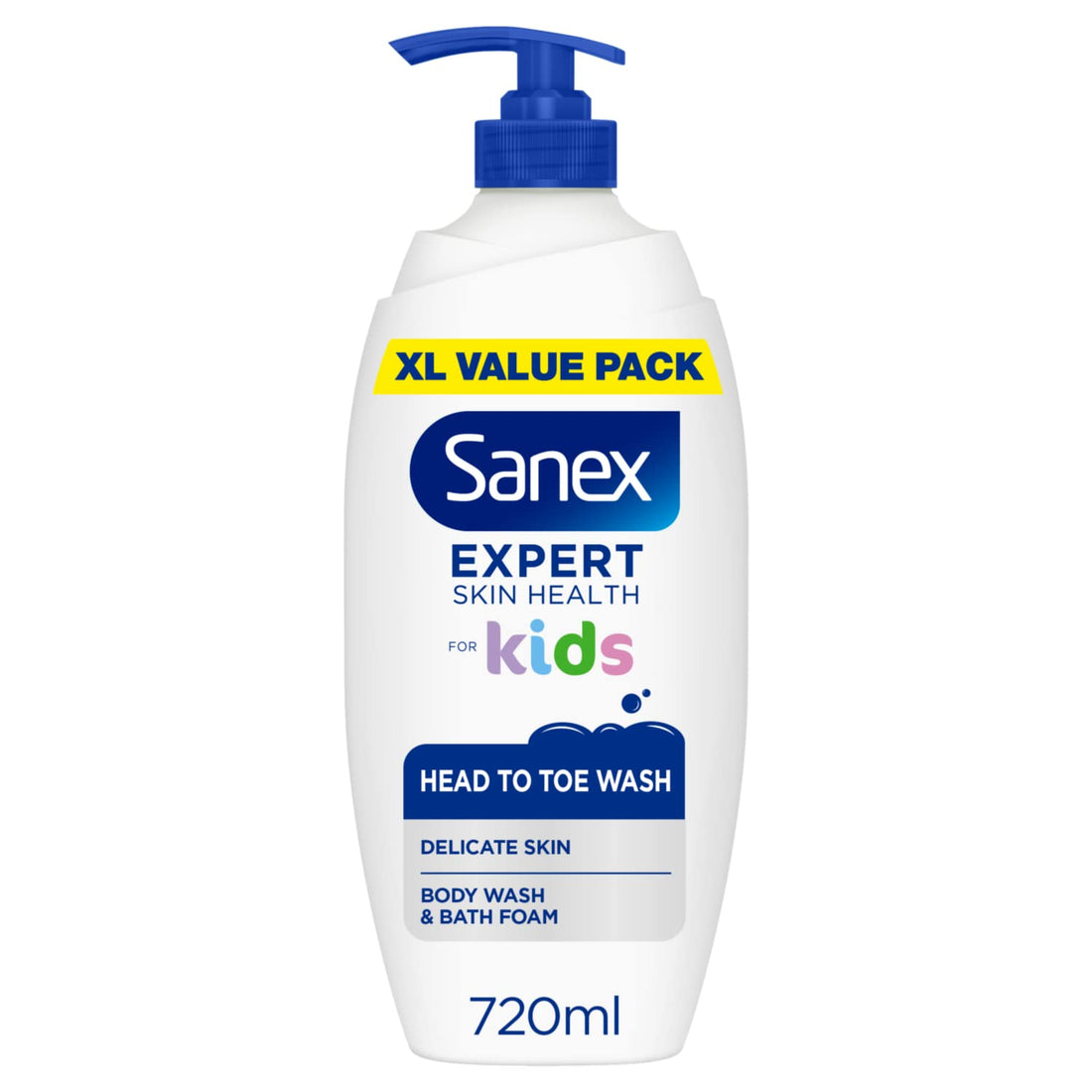 Sanex Expert Skin Health Head to Toe Kids’ Body Wash 720ml - protects delicate skin - children’s shower gel - gently cleanses - 12h hydration - dermatologically tested - paediatrician approved