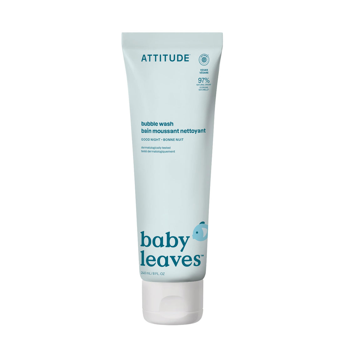 ATTITUDE Bubble Bath and Body Wash for Baby, EWG Verified, Dermatologically Tested, Plant- and Mineral-Based Ingredients, Vegan, Good Night, 473 mL