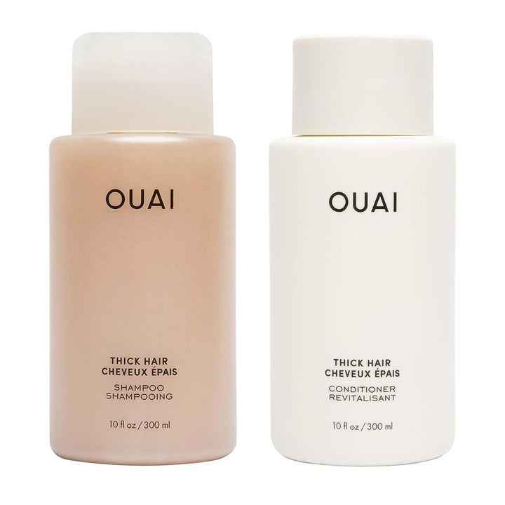 OUAI Thick Shampoo + Conditioner Set - Fight Frizz and Nourish Dry, Thick Hair with Keratin, Marshmallow Root, Shea Butter & Avocado Oil - Free of Parabens, Sulfates & Phthalates - 300 ml Each
