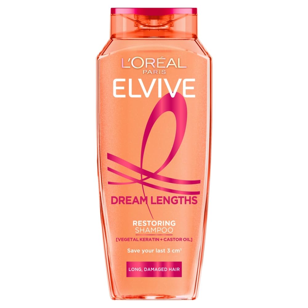 L'Oréal Paris Elvive Shampoo, Dream Lengths Restoring Shampoo with Vegetal Keratin & Castor Oil, Repairs & Reinforces Fragile Long Hair, Seals Split Ends, Suitable for All Hair Textures, 250ml