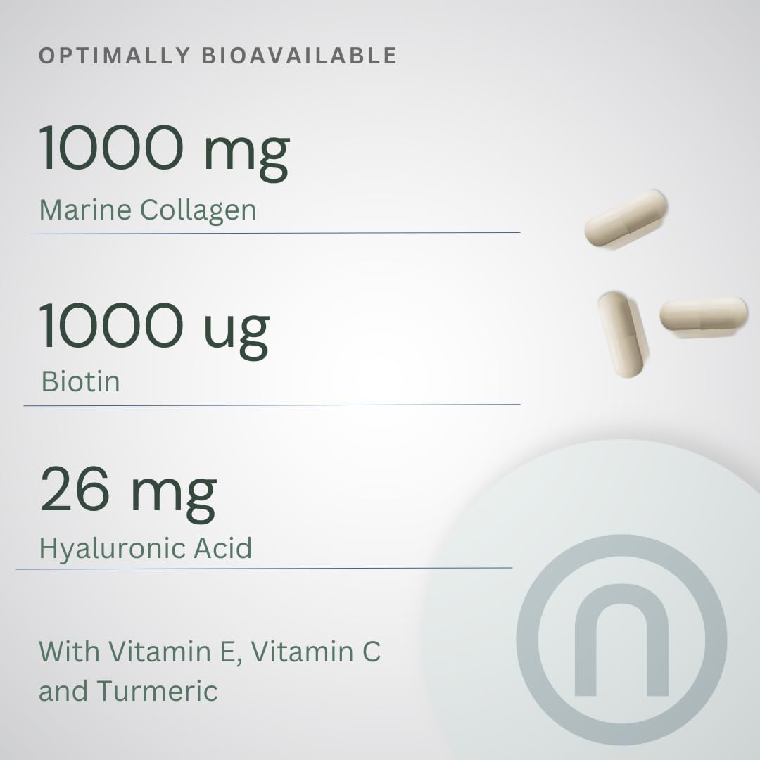 Premium Collagen Complex with Biotin, Hyaluronic Acid, Vitamin E, C & Turmeric | Made in the UK to GMP Standards | Advanced Beauty Support for Skin, Hair & Nails | 60 Capsules