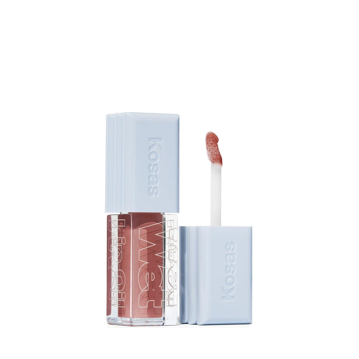 Kosas Wet Lip Oil Gloss - Hydrating Lip Plumping Treatment with Hyaluronic Acid & Peptides, Non-Sticky Finish (Malibu) Halalzen