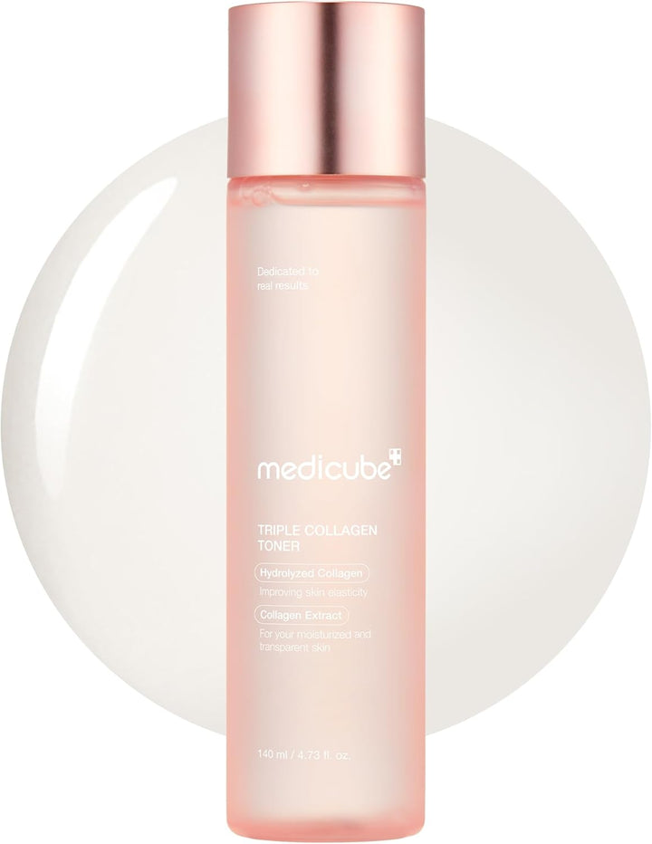 medicube Triple Collagen Toner - Hydrolyzed, Atelo, & Soluble Collagen for Deep Hydration & Plump Skin - Fast-Absorbing Formula for All-Day Suppleness, Korean Skincare (140ml) Halalzen
