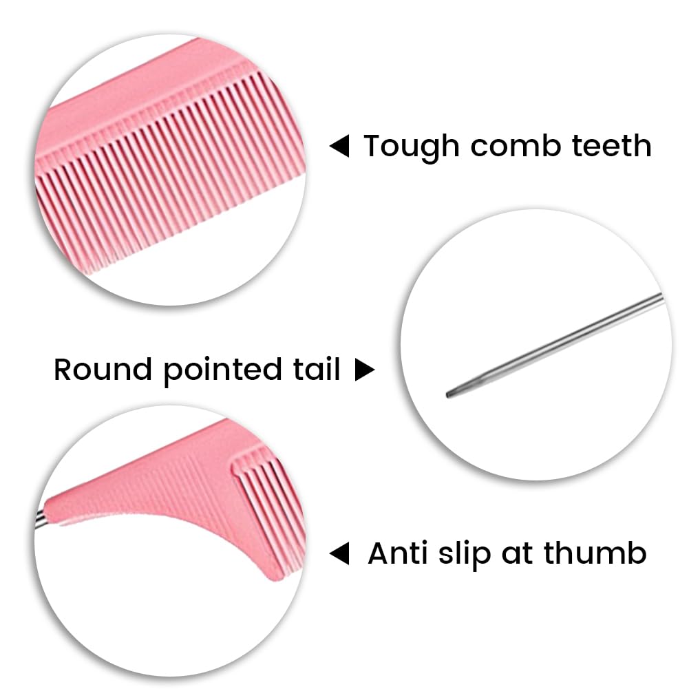 5 Pcs Slick Brush Set, Plastic Bristle Hair Brush and Teasing Comb and Topsy Tail Hair Tool, Rat Tail Comb Double Sided Edge Brushes for Hairs Slicking, Brushing, Combing and Styling(COLOR:Pink) Halalzen