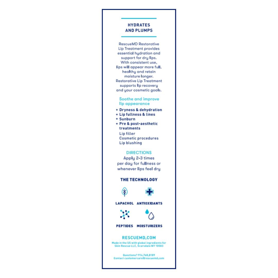 RescueMD Restorative Lip Treatment, Peptide-Powered Rejuvenation + Arnica Repair for Healthy, Hydrated Lips (12mL) Halalzen