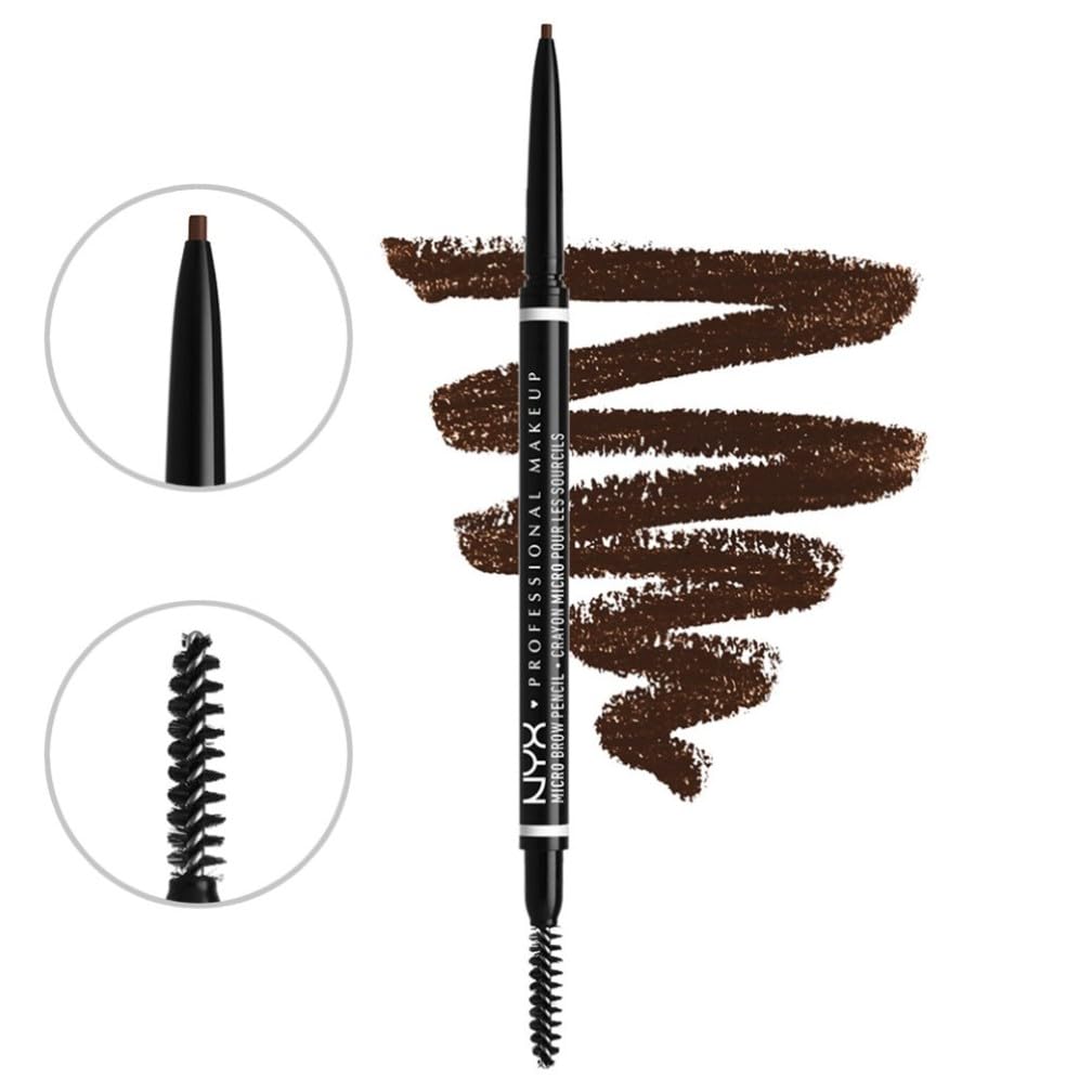 NYX Professional Makeup Brow Pencil, Micro Brow Dual Ended Ultrafine Pencil Tip with Mechanical Brow Tool and Spoolie Brush, Vegan Formula, Shade: Ash Brown