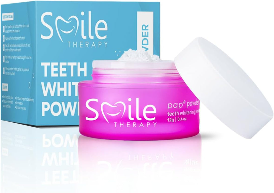 Smile Therapy Teeth Whitening Powder for Stain Removal, Enamel Safe, 6M Use | PAP+ technology, remove coffee tea wine stains, lifts dullness, gum safe, no abrasives, natural ingredients