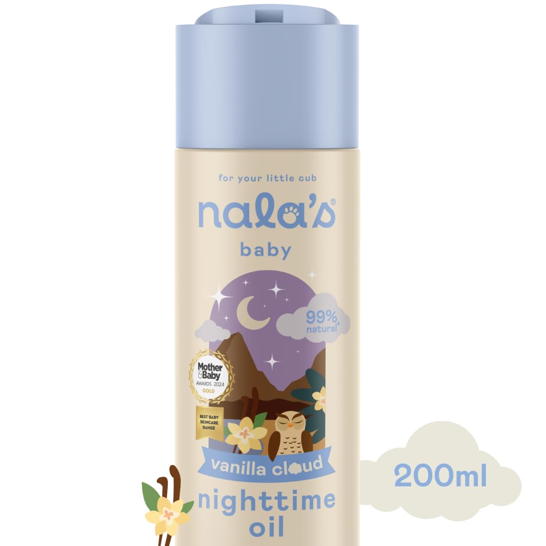 Nala's Baby Nighttime Oil Vanilla Cloud | Award-winning |99% Natural | Paediatrician-approved | Shea Butter, Cocoa Butter and Camomile | Vegan | 200ml | Nalas Baby Halalzen