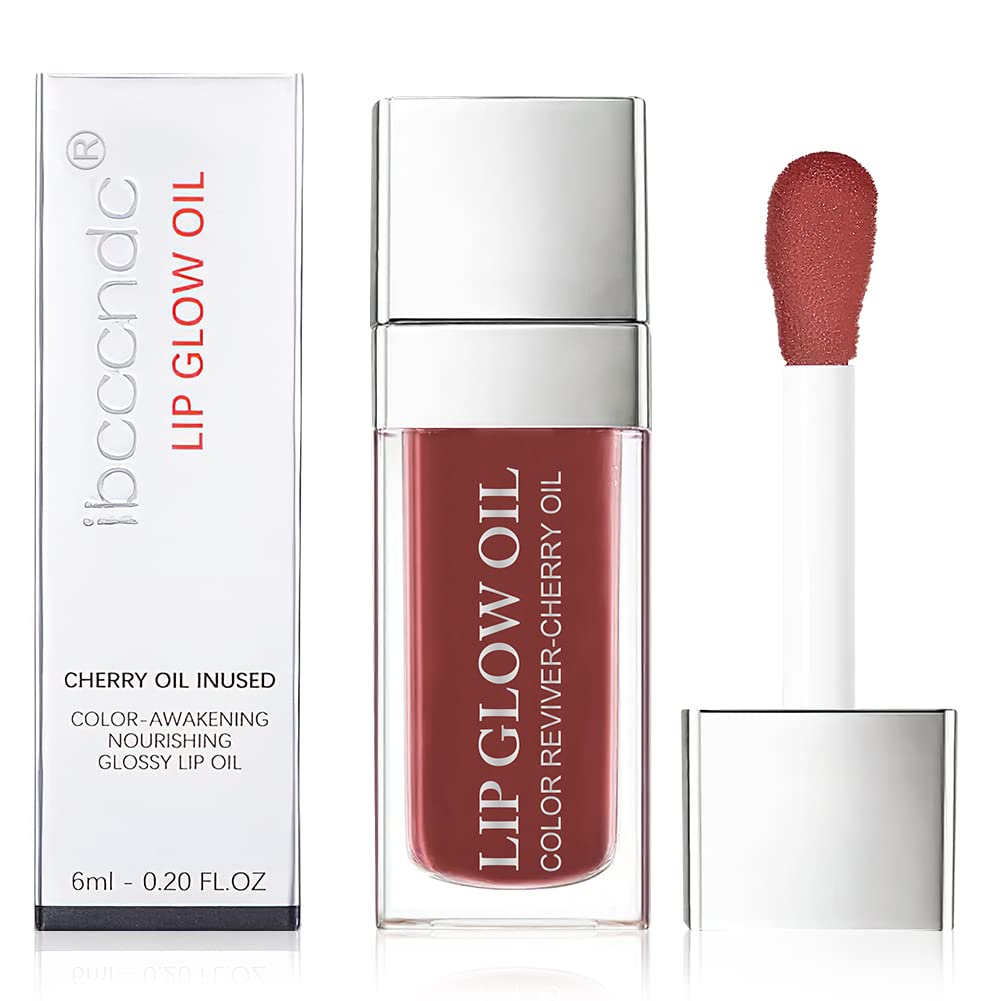 AOOWU Plumping Lip Oil Tinted, Moisturizing Long Lasting Nourishing Lip, Hydrating Gloss Tint Lipstick for Women, Glitter Shine Liquid Lipstick, Glaze Makeup Cosmetic, 015 - Cherry red, Pack of 1