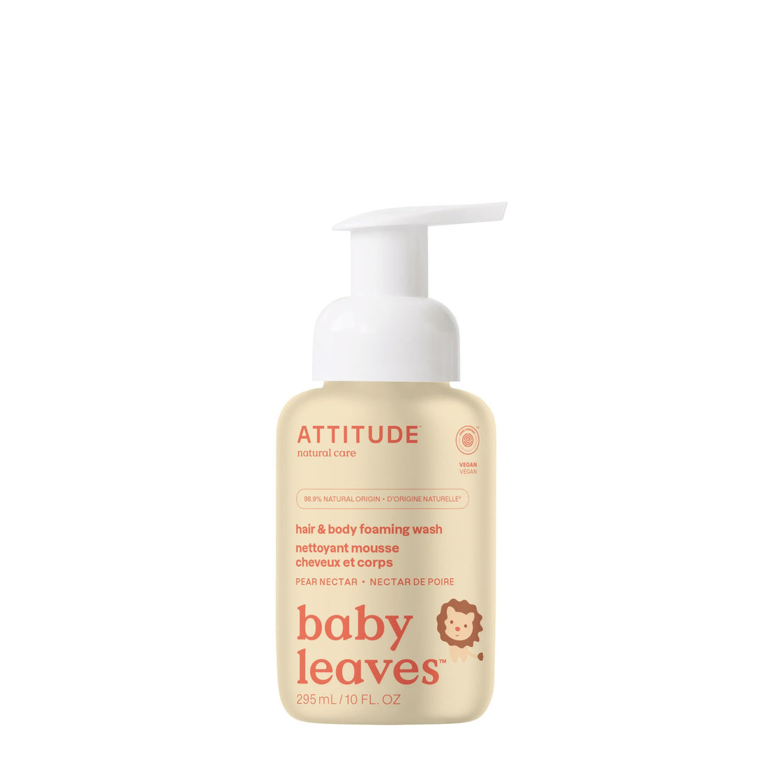 ATTITUDE 2-in-1 Hair and Body Foaming Baby Wash, EWG Verified Shampoo Soap, Dermatologically Tested, Made with Naturally Derived Ingredients, Vegan, Unscented, 295 mL