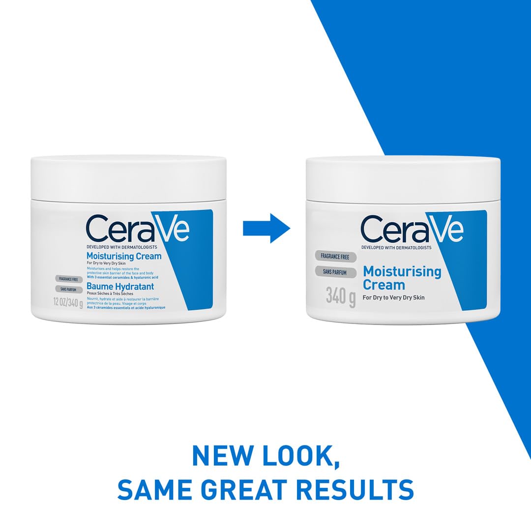 CeraVe Moisturising Cream Pot with 3 Essential Ceramides and Hyaluronic Acid for Dry to Very Dry Skin 340g, Dermatological Skincare, Fragrance-Free, Non-Comedogenic