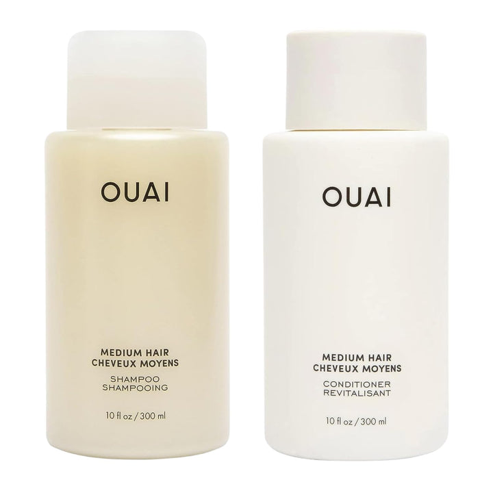 OUAI Thick Shampoo + Conditioner Set - Fight Frizz and Nourish Dry, Thick Hair with Keratin, Marshmallow Root, Shea Butter & Avocado Oil - Free of Parabens, Sulfates & Phthalates - 300 ml Each