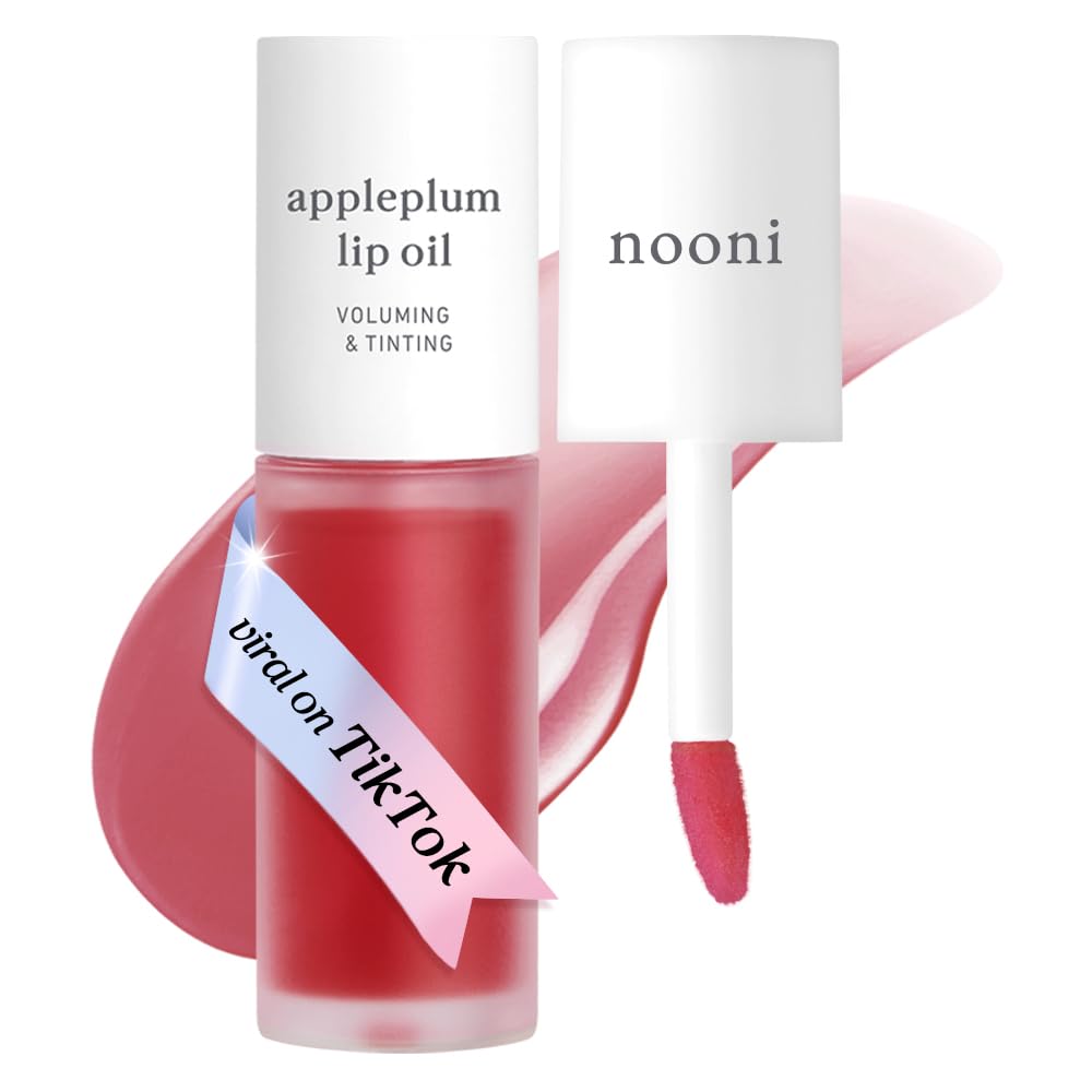 NOONI Korean Vegan Lip Oil - Appleberry | Lip Stain, Gift, Long-Lasting, Moisturising, Plumping, Revitalising for Dry Lips, Waterproof, No Peel Off, 0.12 Fl Oz