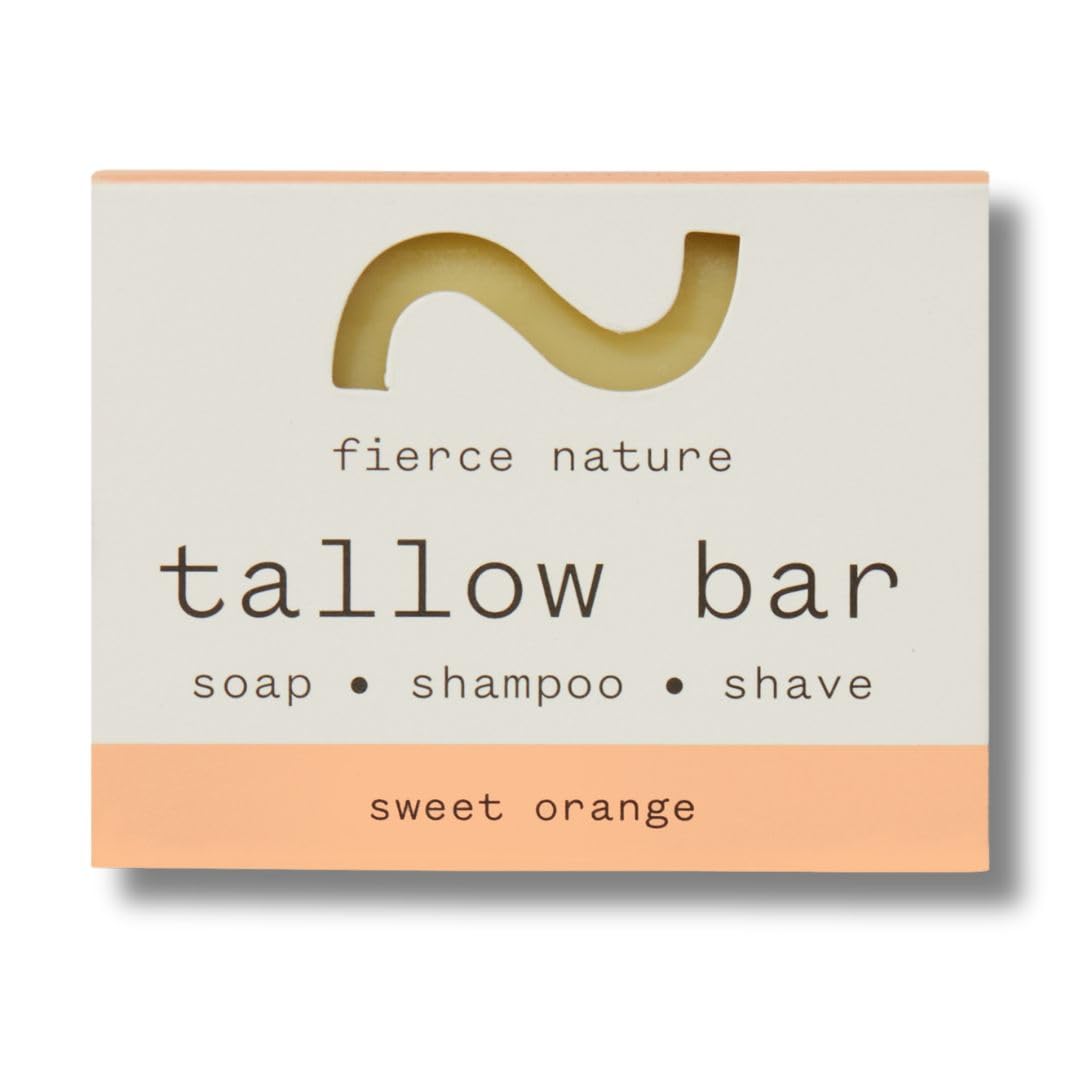 Fierce Nature Multi-Use Pure Tallow Bar | Organic & Natural Moisturising Bar for Face, Body, Hands & Hair | Non-Toxic Skincare Essential - Sweet Orange 80g Halalzen