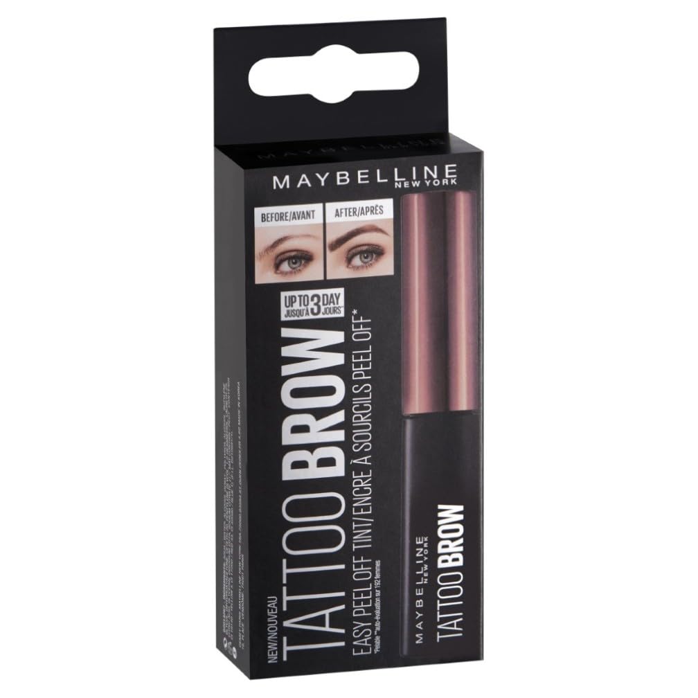 Maybelline New York Tattoo Brow Peel Off Eyebrow Gel Tint, Semi-Permanent Colour, Waterproof, Lasts up to 3 Days, Colour: Dark Brown