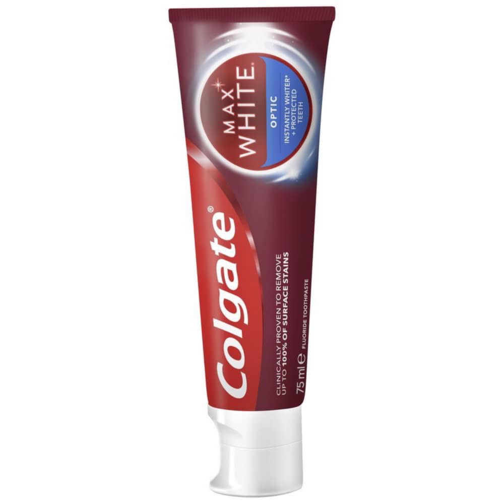 Colgate Max White Optic Toothpaste 4X75ml - Teeth Whitening Toothpaste - Clinically Proven Formula - Removes up to 100% of Surface Stains - Optic Brighteners Instantly Whiten Teeth