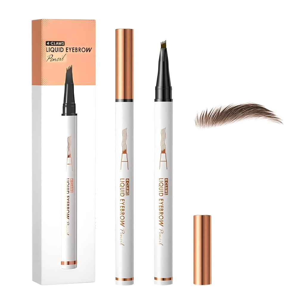 2 Pcs Microblading Eyebrow Pencil, 3D Waterproof 4-Tip Eyebrow Pen, Natural Makeup Long-Lasting Fine Stroke Magic Brow Pencil for Women Stay on All Day (Dark Brown(2 Pcs))