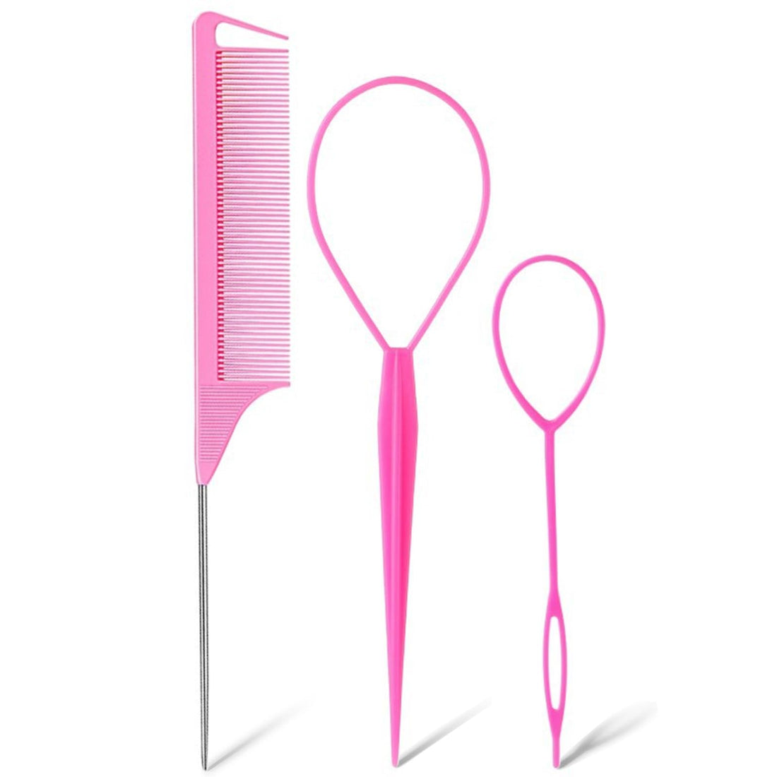 3pcs Topsy Tail Hair Tool, Hair Braiding Tool French Braid Loop Tool, Rat Tail Comb Fast Hair Styling Accessories (Black) Halalzen
