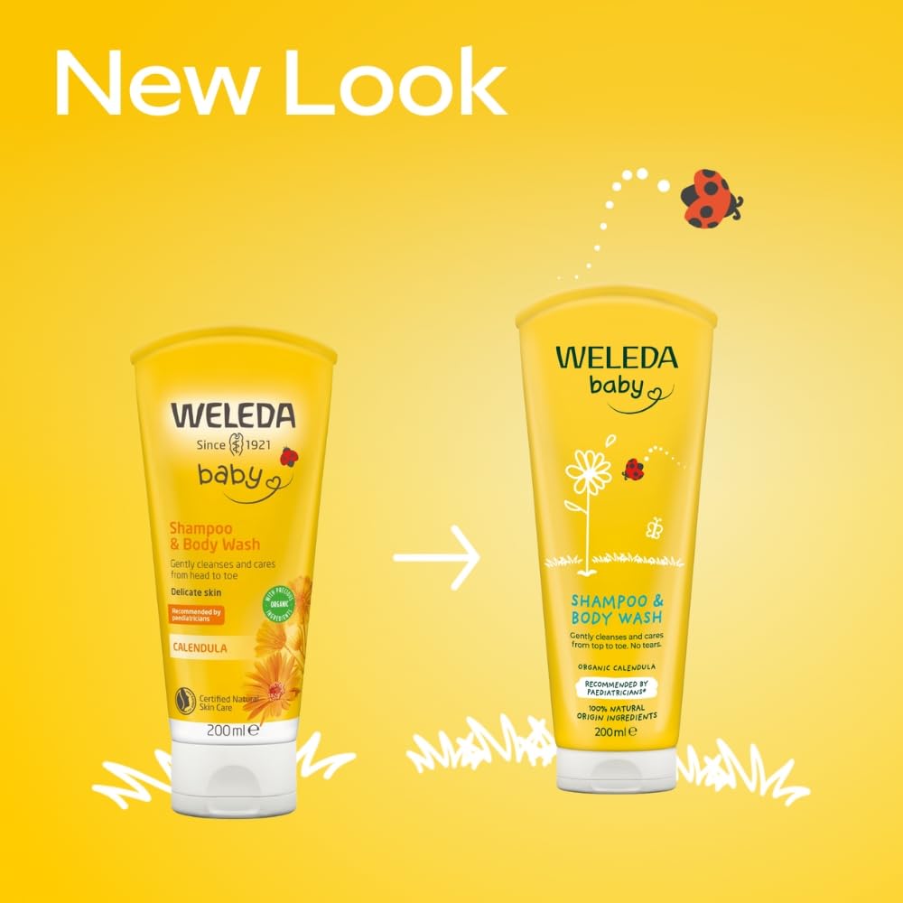 Weleda Baby Shampoo & Body Wash w. Calendula, Sensitive Kids Shampoo & Baby Bath Wash, Baby Face Wash & baby Shower Cream in One, by Weleda Baby Skincare - 200ml
