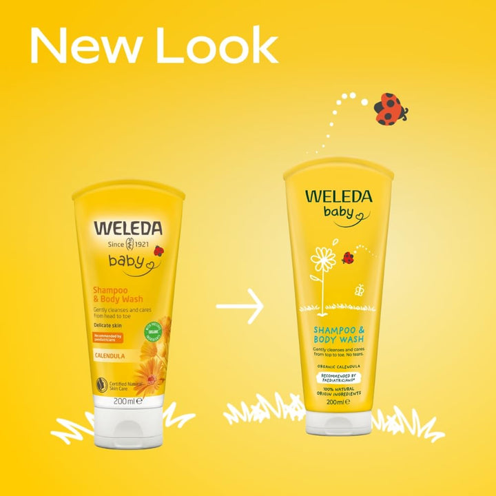 Weleda Baby Shampoo & Body Wash w. Calendula, Sensitive Kids Shampoo & Baby Bath Wash, Baby Face Wash & baby Shower Cream in One, by Weleda Baby Skincare - 200ml