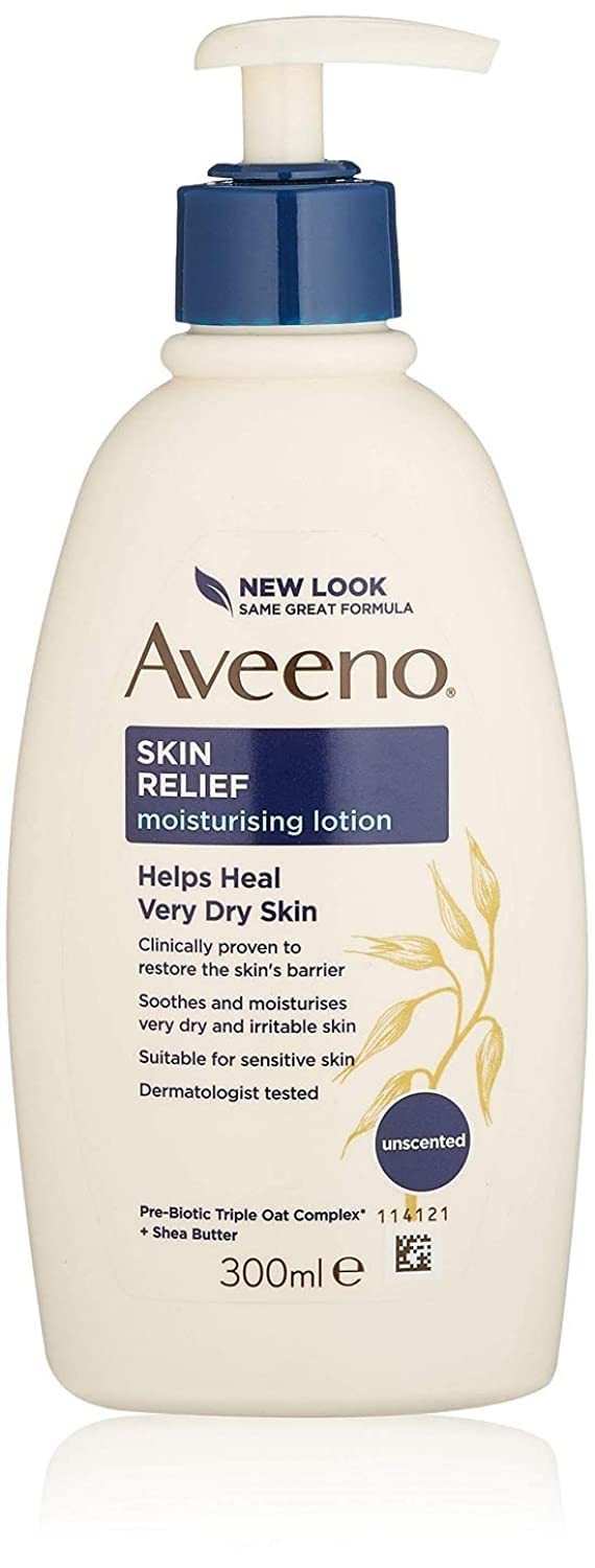 Aveeno Skin Relief Moisturising Lotion, With Soothing Triple Oat Complex & Shea Butter, Suitable For Sensitive Skin, 72-Hour Intense Hydration, Helps Relieve Very Dry and Tight Skin, Unscented, 500ml