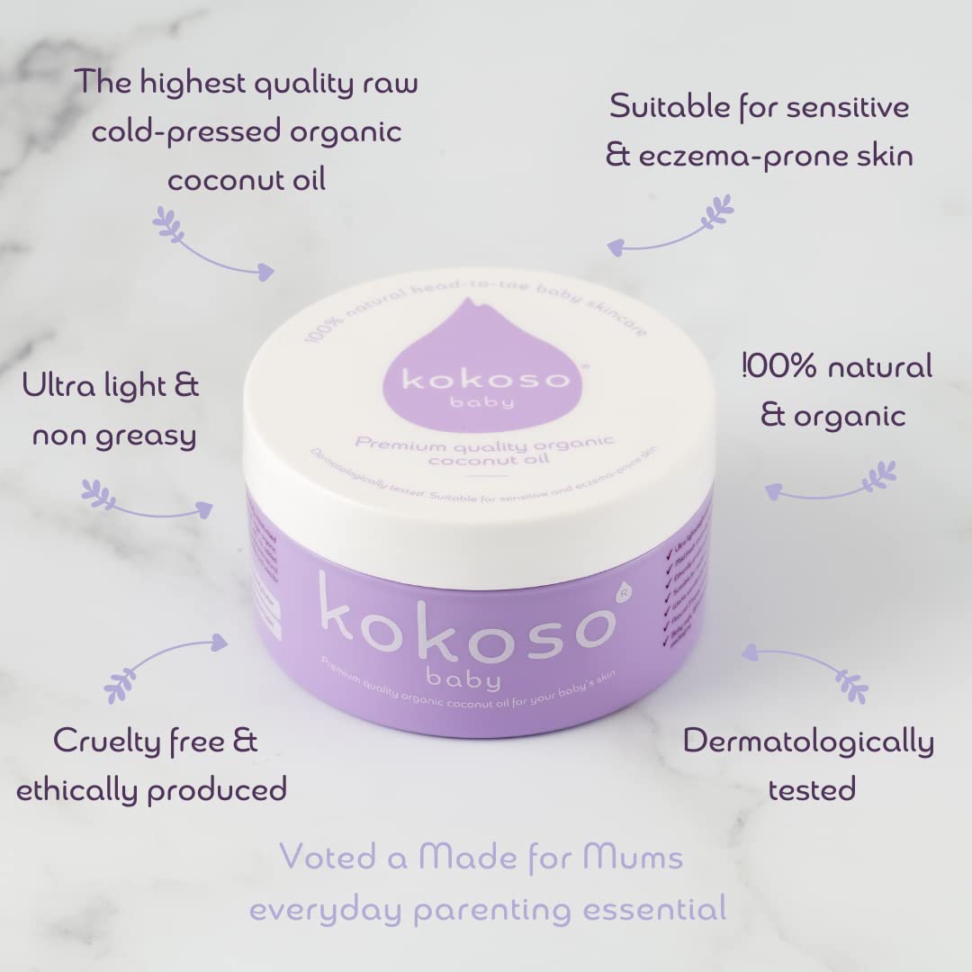 Kokoso Baby Organic Coconut Oil - Moisturising 100% Natural Baby Oil for Baby Massage, Dry, Sensitive and Normal Baby Skin - 200ml Halalzen