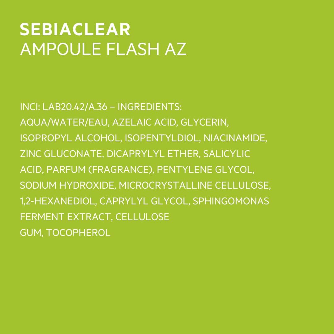 SVR SEBIACLEAR Ampoule [AZ] Flash 15% Azelaic Acid Serum, Retexturises Acne-prone, Oily, Combination Skin. 8% Omega Ceramides + 5% Niacinamide, 30ml