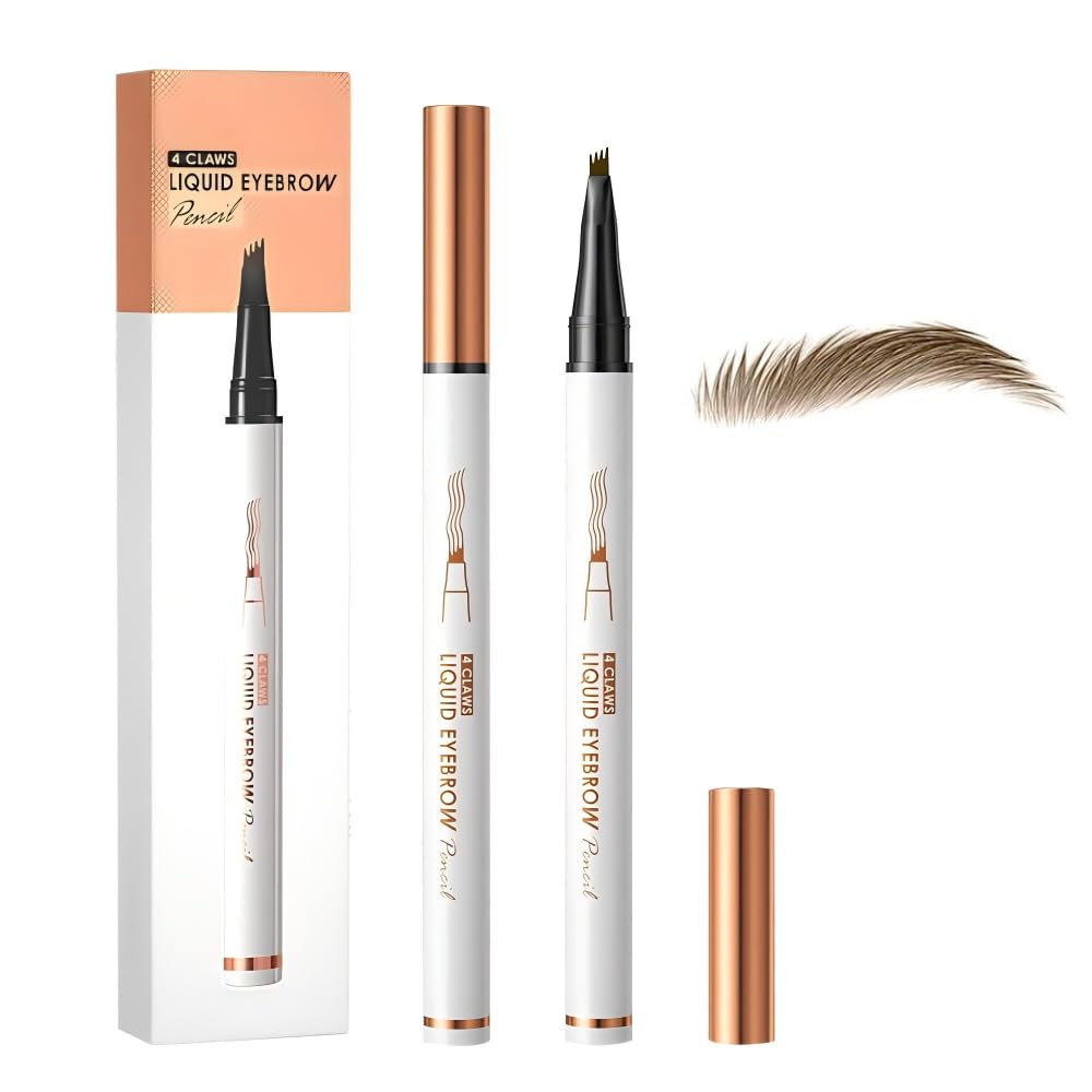2 Pcs Microblading Eyebrow Pencil, 3D Waterproof 4-Tip Eyebrow Pen, Natural Makeup Long-Lasting Fine Stroke Magic Brow Pencil for Women Stay on All Day (Dark Brown(2 Pcs))