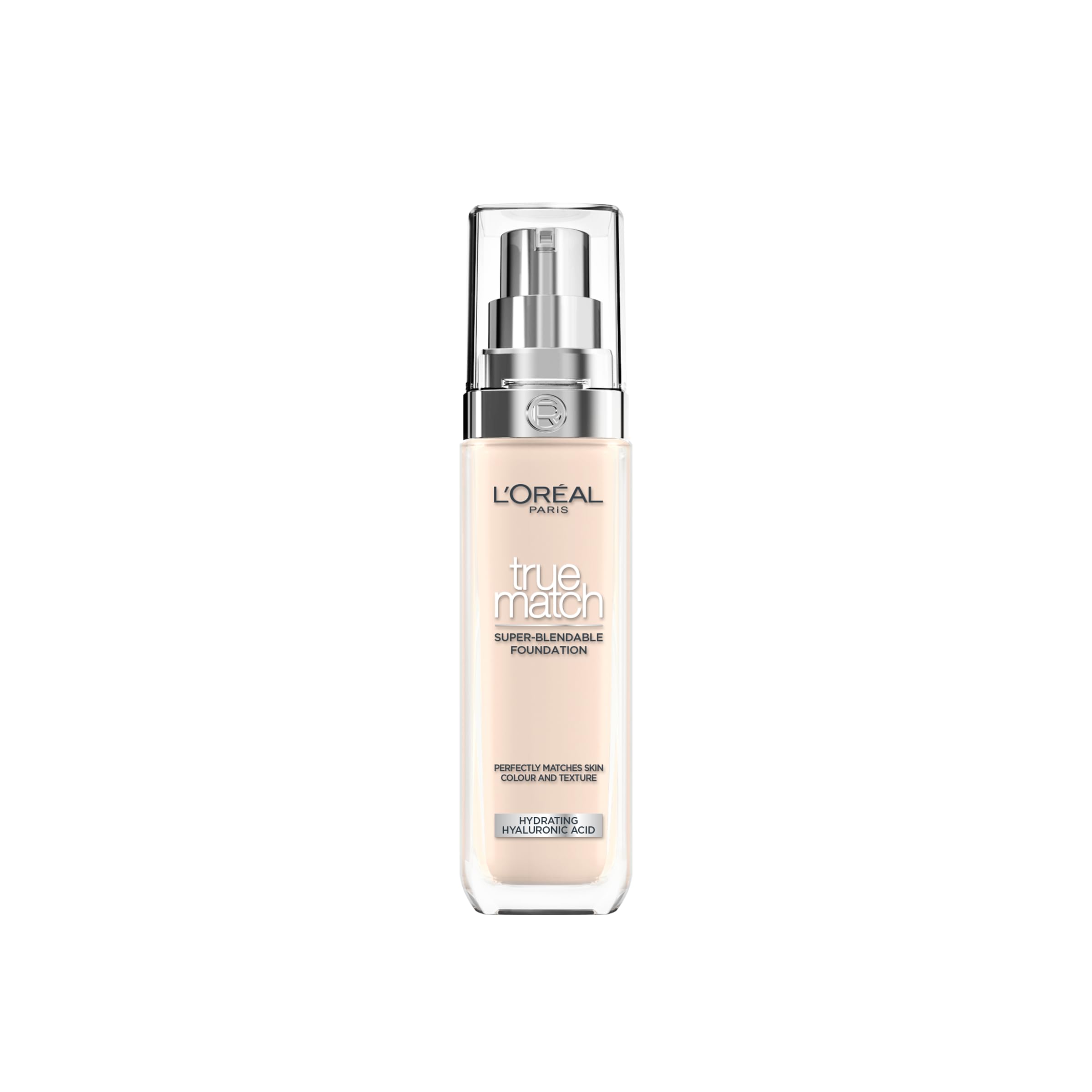L'Oréal Paris Foundation for Face, Skincare Infused with Hyaluronic Acid, True Match Hydrating Liquid Foundation for All Skin Tones, SPF 16, 1N Ivory, 30 ml Halalzen