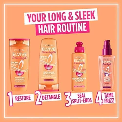 L'Oreal Paris Elvive Dream Lengths Shampoo and Conditioner Set for Long Hair, Nourishing & Strengthening Treatment to Prevent Hair Breakage, Enriched with Castor Oil Halalzen