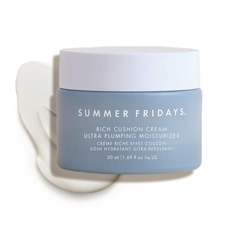 Summer Fridays Rich Cushion Face Cream - Ultra Plumping Barrier Repair Cream + Makeup Primer - Infuses Skin with Rich Hydration from Glycerin + Squalane - Non-Comedogenic + Fragrance-Free (1.69 Oz) Halalzen