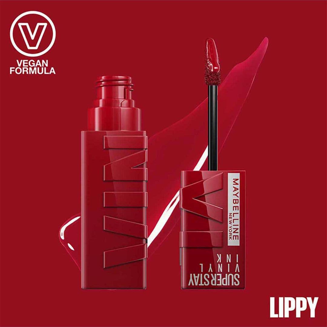 Maybelline New York Super Stay Vinyl Ink Liquid Lip Colour, 16HR Long-Lasting, Ultra-Pigmented, Smudge & Transfer-Proof, High Shine Finish, Vegan Formula for Comfortable Wear, Shade: 10 Lippy Halalzen
