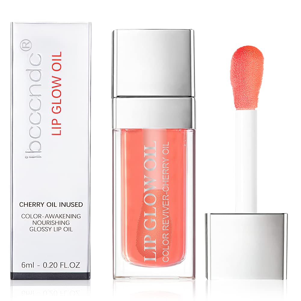 AOOWU Plumping Lip Oil Tinted, Moisturizing Long Lasting Nourishing Lip, Hydrating Gloss Tint Lipstick for Women, Glitter Shine Liquid Lipstick, Glaze Makeup Cosmetic, 015 - Cherry red, Pack of 1