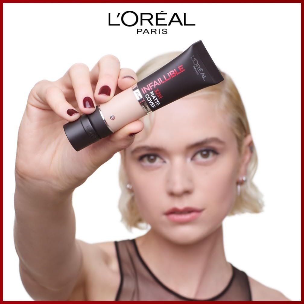 L'Oreal Paris Cover Liquid Foundation, With 4% Niacinamide, Long Lasting, Natural Finish, Available in 20 Shades, SPF 25, Infallible 32H Matte Cover, Shade 110, 30ml Halalzen
