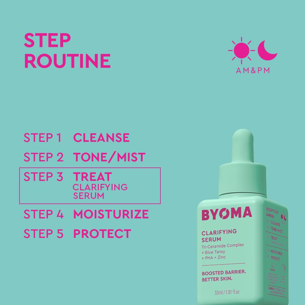 BYOMA Clarifying Serum (30ml) Barrier Repair Facial Serum for Acne Prone Skin, with Ceramides, Blue Tansy, PHA and Zinc for a Balanced and Healthy Skin