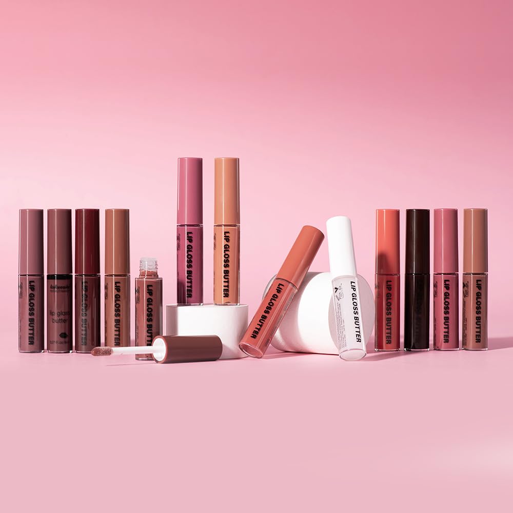 Lip Gloss and Lip Liner Set, Tinted Lip Gloss with Lip Pencil, Waterproof Long Lasting Glossy Lip Combo, Nude Lip Makeup Kit for Women (#V02+104) Halalzen