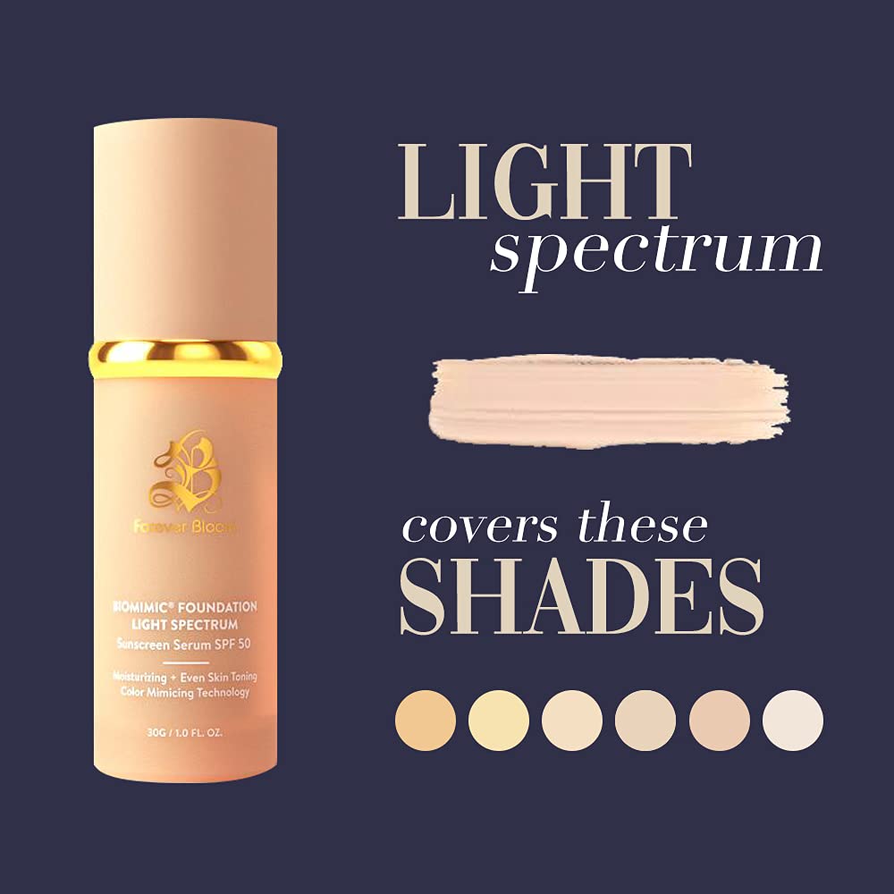 Bio Mimic Foundation Medium Spectrum by Forever Bloom; Protecting from Sun with SPF50; Foundation for Gym, Sports, Dancing Makeup for Mature & Sensitive Skin, Natural Finish Made in USA