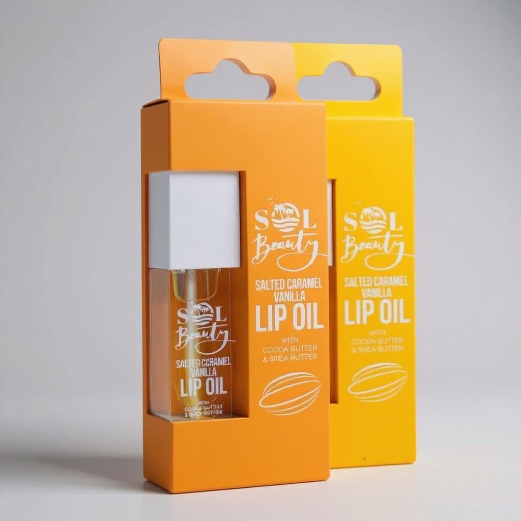Sol Beauty Salted Caramel Vanilla Lip Oil with Cocoa Butter and Shea Butter, Hydrate and Soften your Lips, Vegan Friendly and Cruelty Free Lip Oil 3g